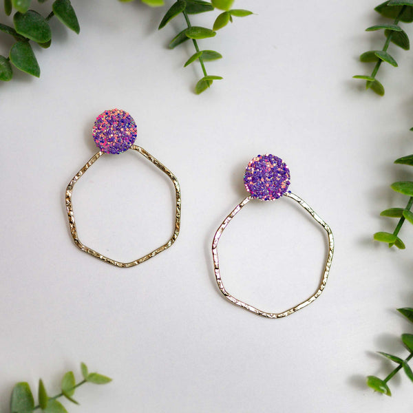 Glittered Purple Hammered Hoops Earrings - Love Bug Apparel®