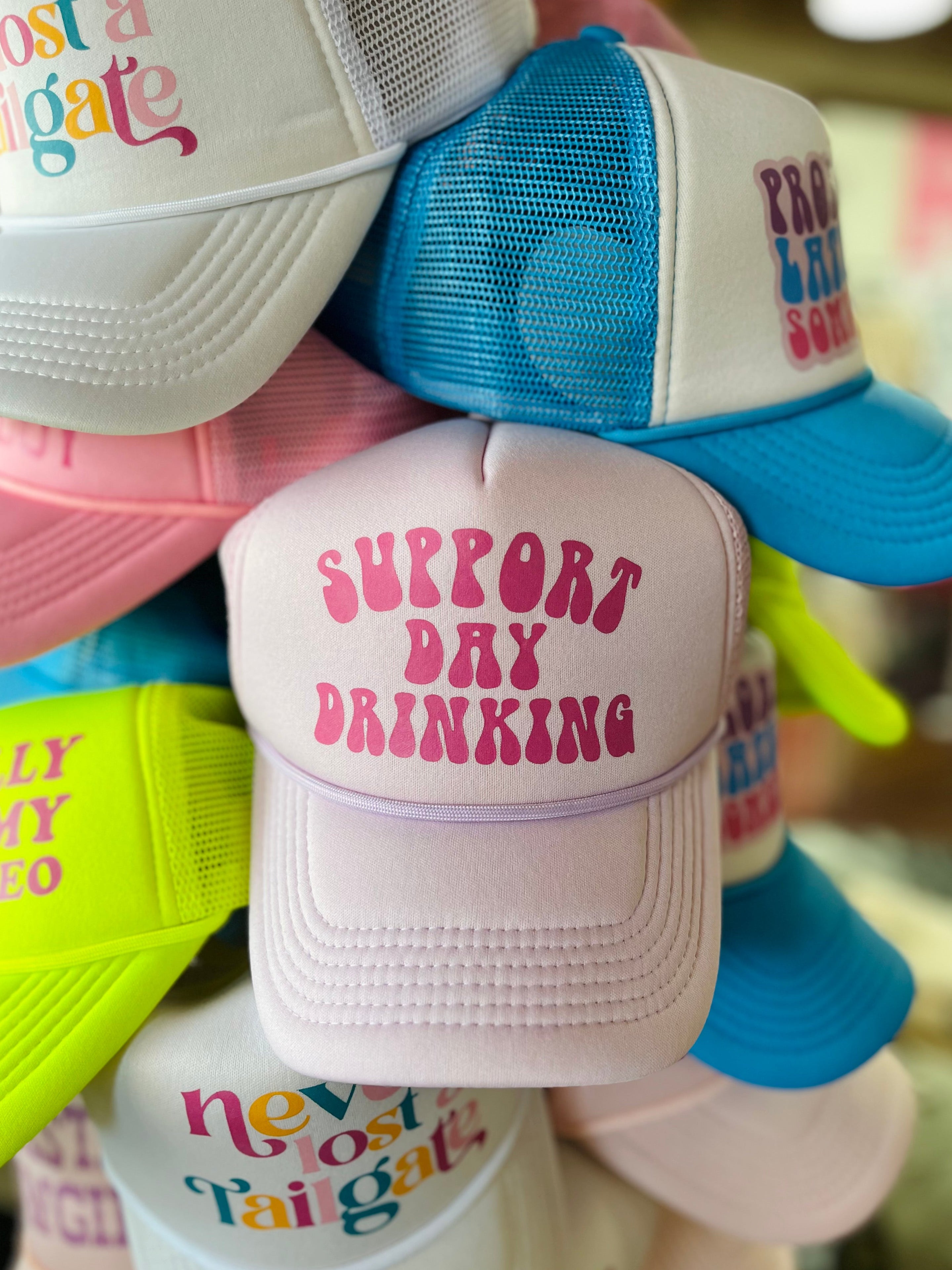 Day Drinking Trucker Hat Pink Teal Cactus Blossom Beads Adjustable Day Drinking Trucker Hat - Etsy main image 3