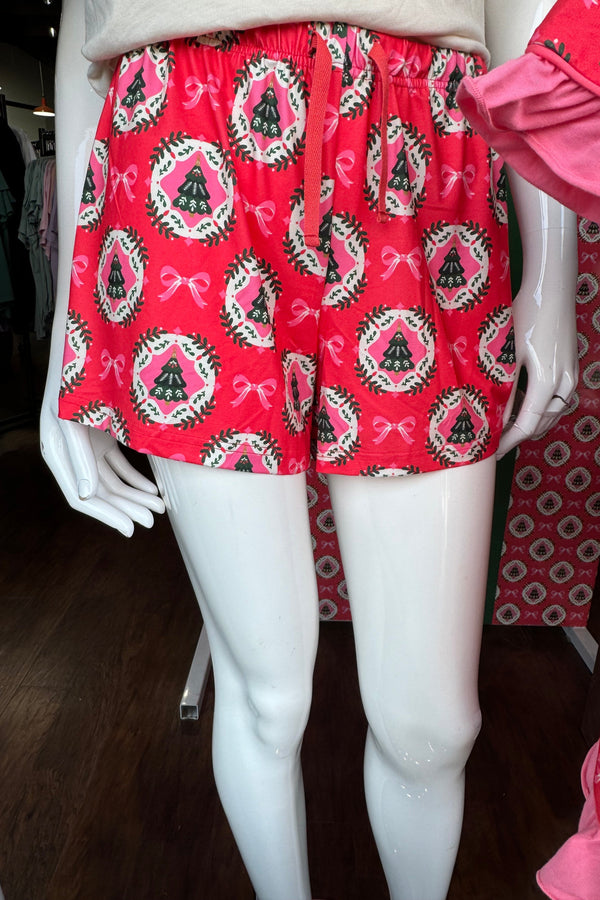 Adult Red Ornament Pajama Shorts