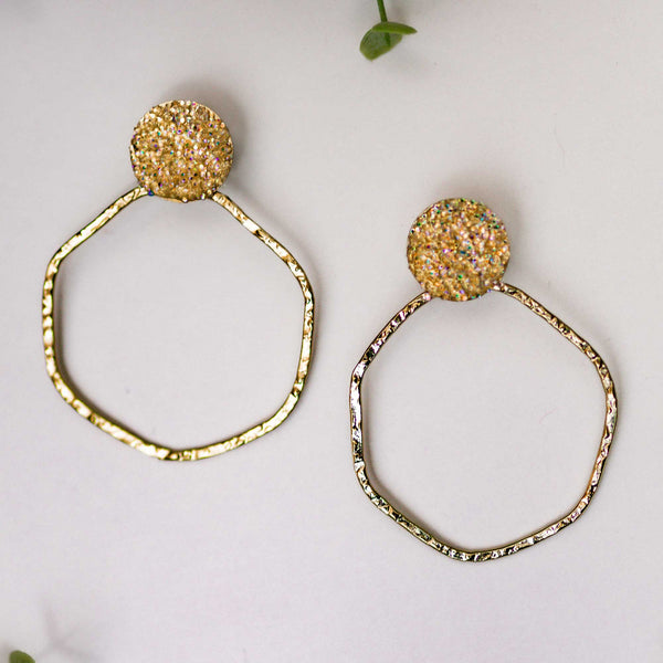 Glittered Yellow Hammered Hoops Earrings - Love Bug Apparel®