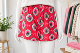Adult Red Ornament Pajama Shorts