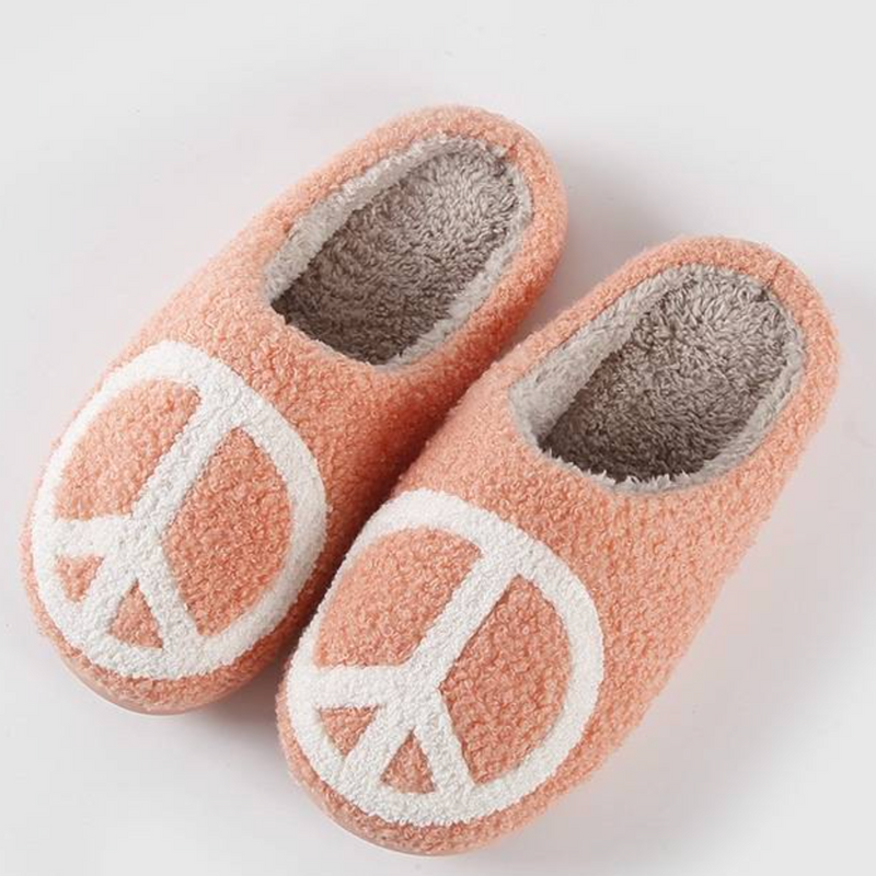 Peace Sign Sherpa Slippers Slippers - Love Bug Apparel®