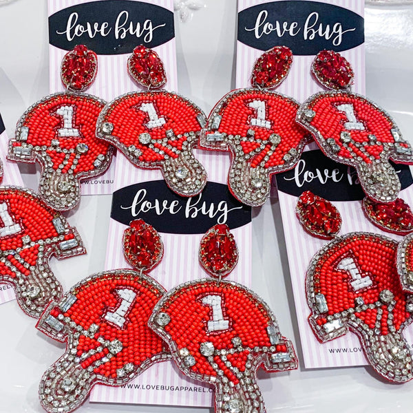 Red Beaded Football Helmets Earrings - Love Bug Apparel®