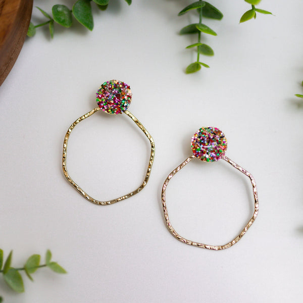 Glittered Multicolor Hammered Hoops Jewelry - Love Bug Apparel®