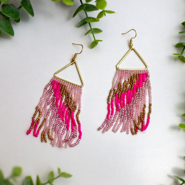Pink Beaded Tassel Earrings Earrings - Love Bug Apparel®