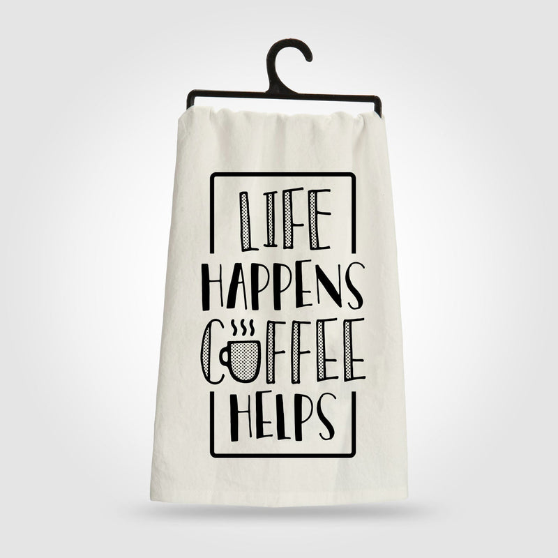 Life Happens Coffee Helps Tea Towel Hand Towels - Love Bug Apparel®